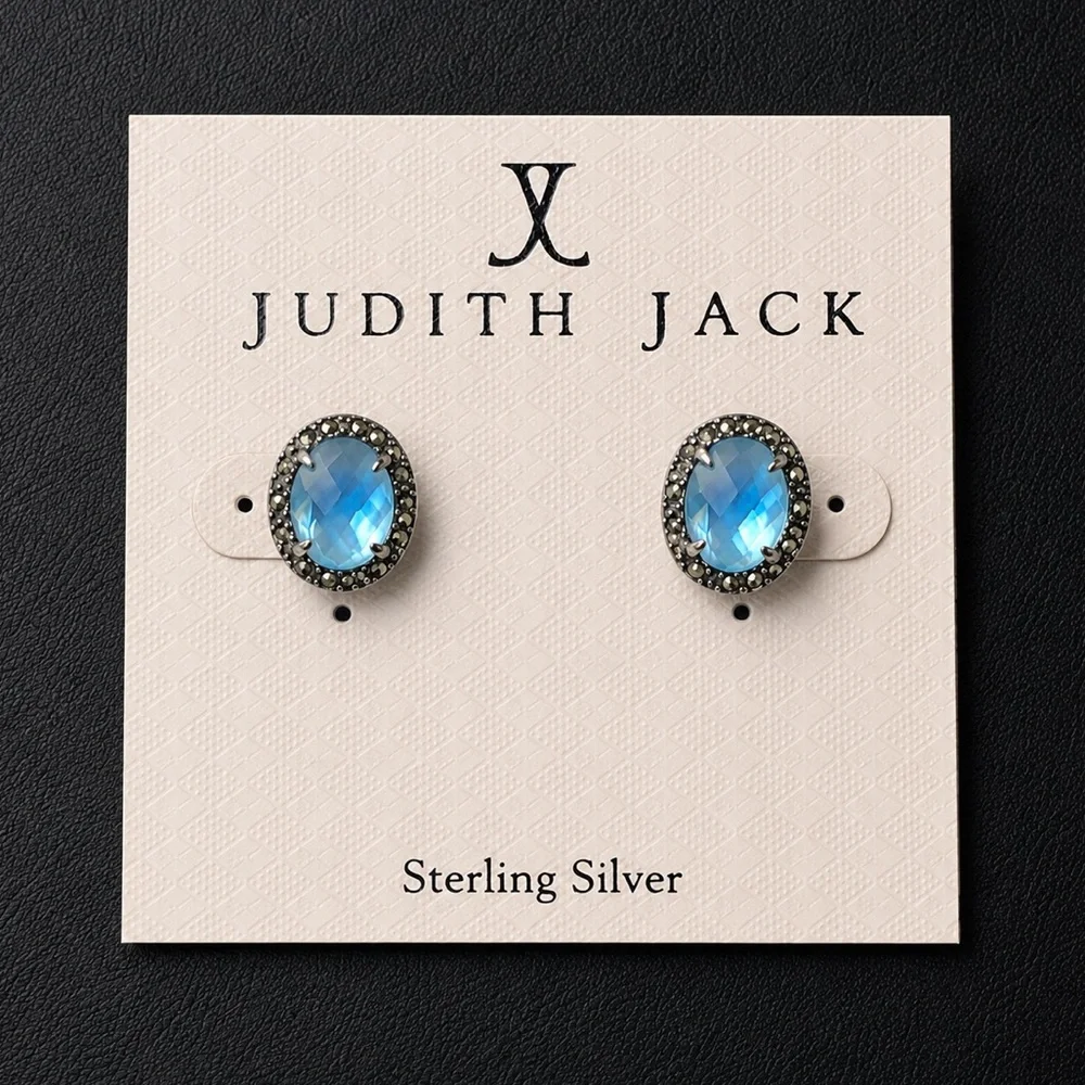 JUDITH JACK Sterling Silver Mother of Pearl Blue Topaz Necklace & Earring Set